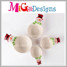 Conjunto de quatro tigelas de boneco de neve de cerâmica de presente de Natal